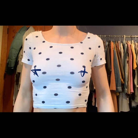 Polka dot white & navy crop top - Picture 2 of 4